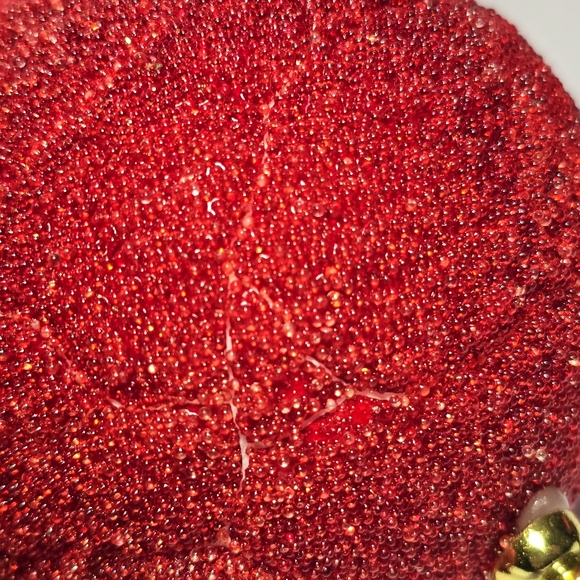 Dillards Trimmings Christmas Ornaments Red Glitter Set of 6 Round Balls, - Picture 5 of 7